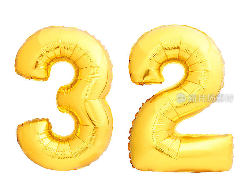 黄金数字32 32充气气球制成